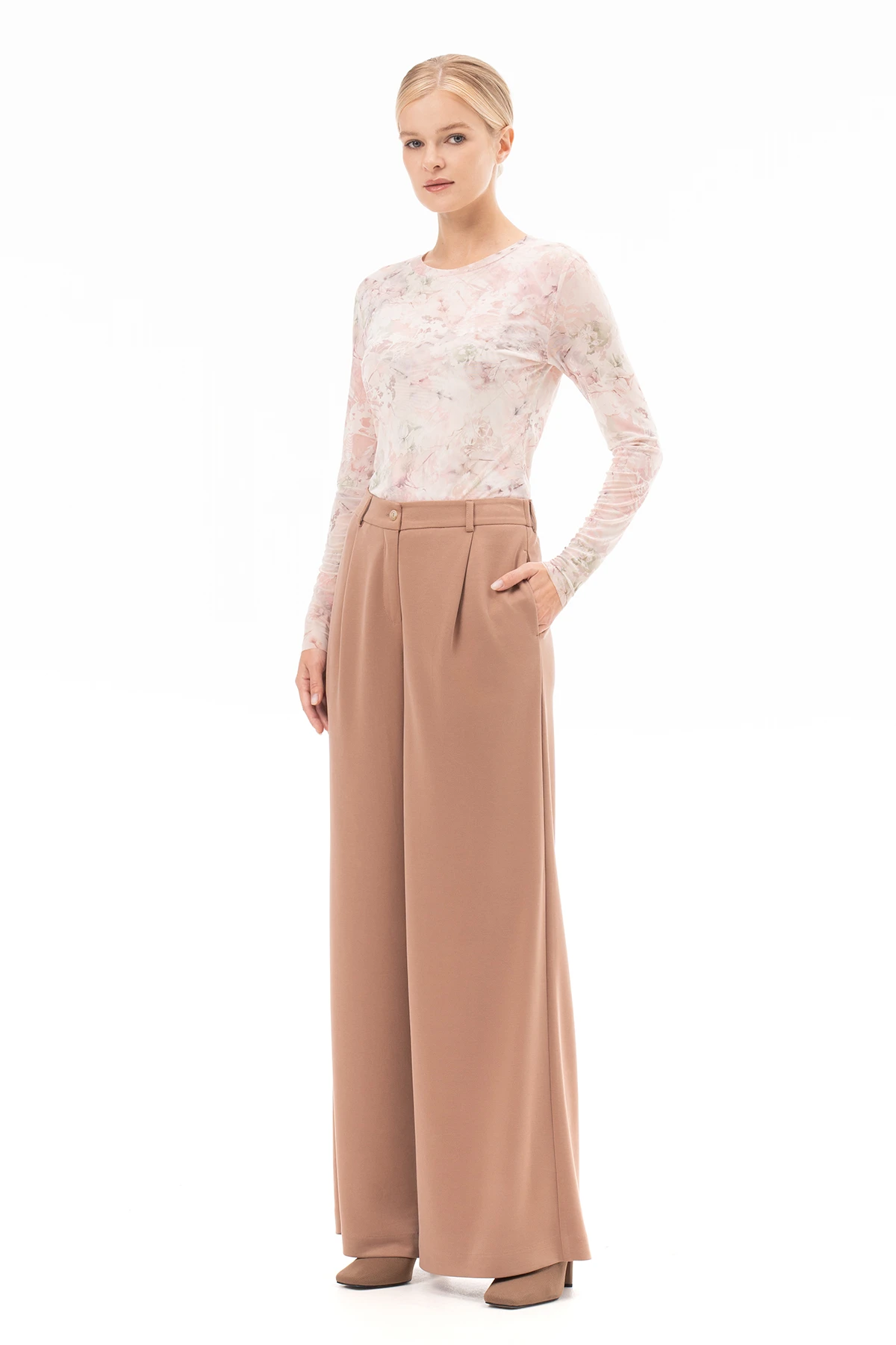 Брюки широкие кофейные 0